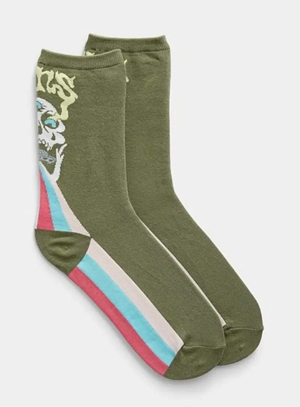 Vans Ticker Socks Crew Skull Print Olivine 1 Pair Womens Size 6.5-10 Nylon